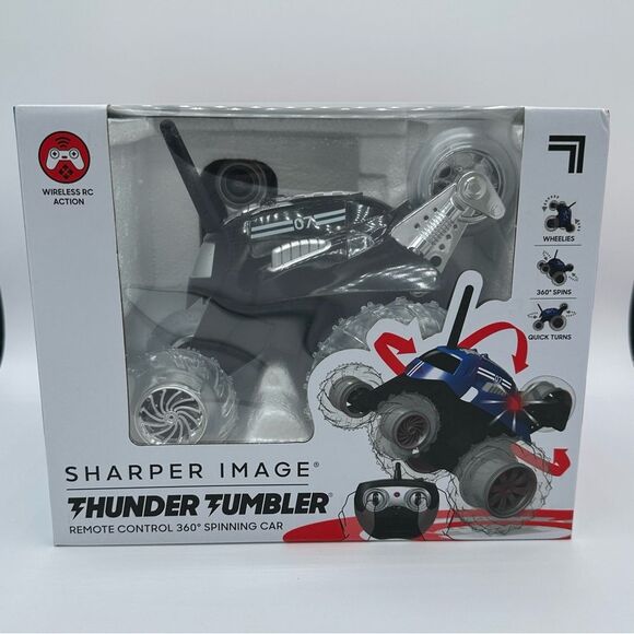 NEW- SHARPER IMAGE® THUNDER TUMBLERREMOTE CONTROL 360° SPINNING CAR BLACK - Picture 1 of 7